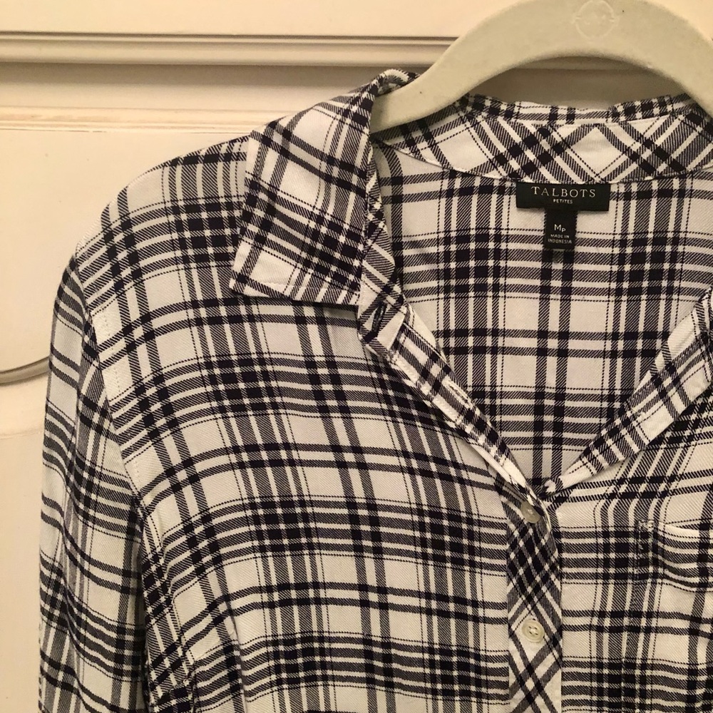 Talbot’s Black and White Plaid Blouse - Picture 2 of 4